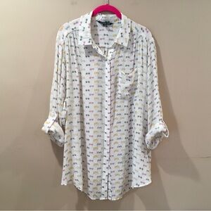 Zac & Rachel Womens Plus 2X Shirt Button Up Sunglasses   Roll Tab Sleeve White